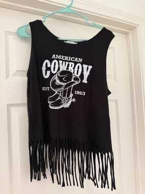 American Cowboy Black Fringe Tank Top